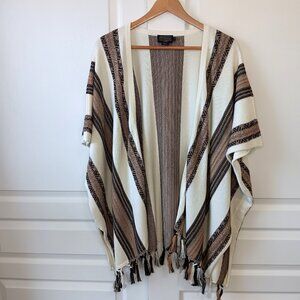 Pendleton Women's Cream Brown/Black Stripe Pima Cotton Open Front Poncho Size M